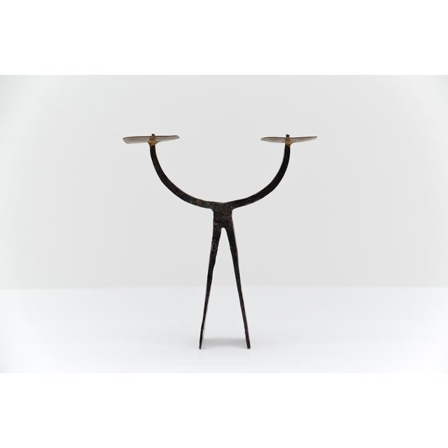 Hand-forged brutalist iron candle holder, 1960s Austria
