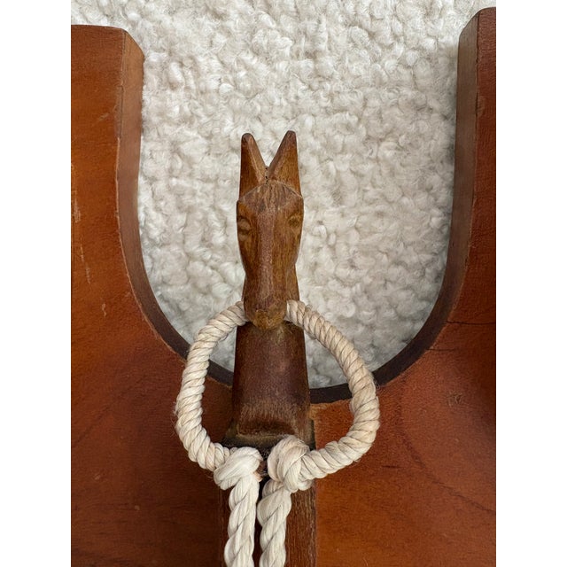 Vintage Hand-Carved Wooden Double Horse Head Wall Rack For Sale - Image 4 of 10