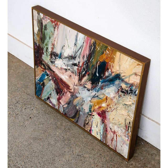Mid-Century Modern Mid Century Modern Oil Painting Abstract Expressionism Tan Red Yellow Signed For Sale - Image 3 of 12