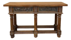 Spanish Walnut Console Table, Hand-Carved Renaissance Revival, 1890