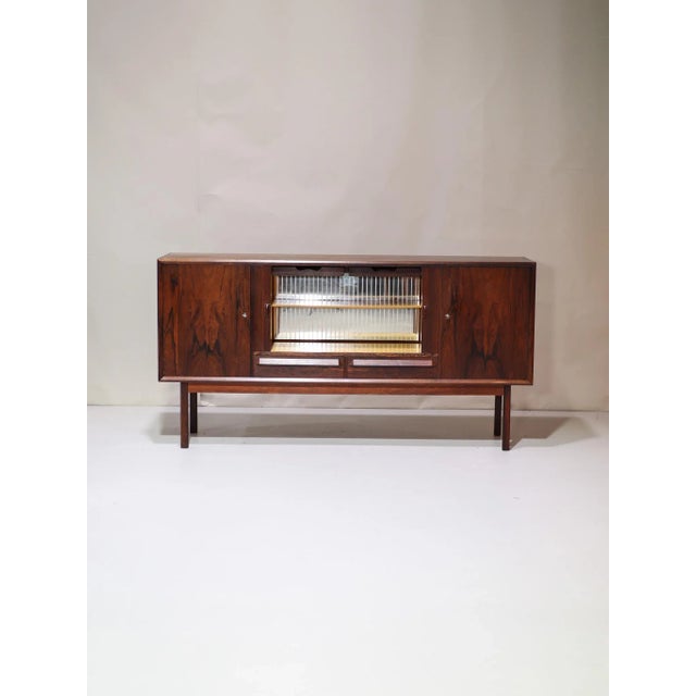 Mid-Century Modern Danish Highboard with Bar and Tambour Doors in Kingwood, 1960s For Sale - Image 3 of 18