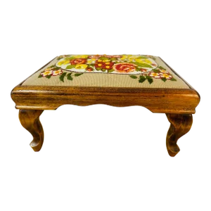 Vintage Needlepoint Footstool, Signed