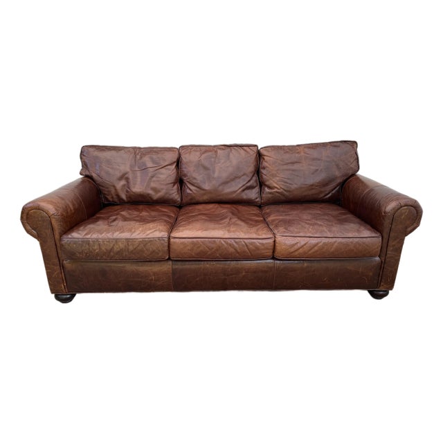 Restoration Hardware Lancaster Down Leather Sofa in Italian Brompton Cocoa For Sale
