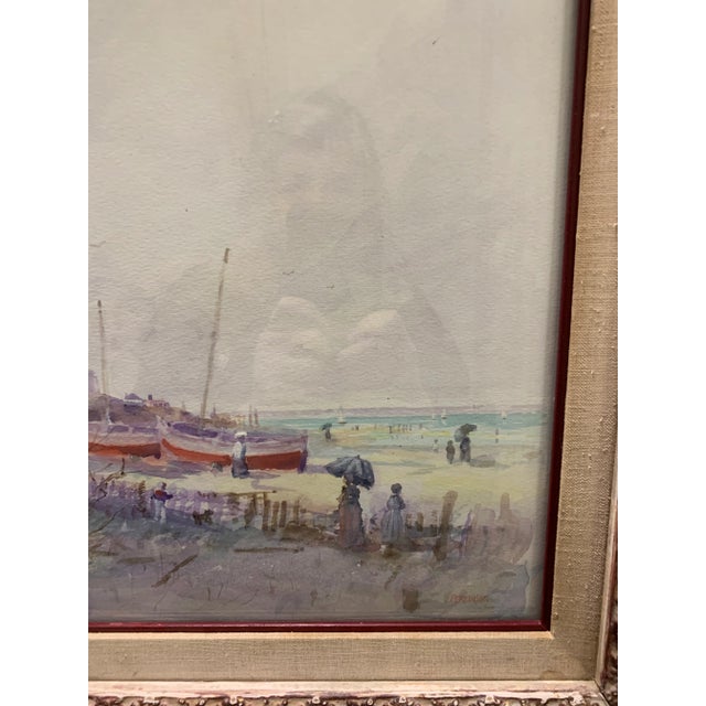 1980s "Red Boats" Impressionist Style Beach Scene Painting by Tom Perkinson, Framed For Sale In Los Angeles - Image 6 of 11