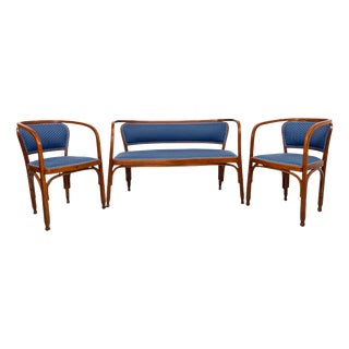 Vienna Secession Three-Piece Salon Suite Model No. 715 by Gustav Siegel from Jacob & Josef Kohn, 1890s, Set of 3 For Sale