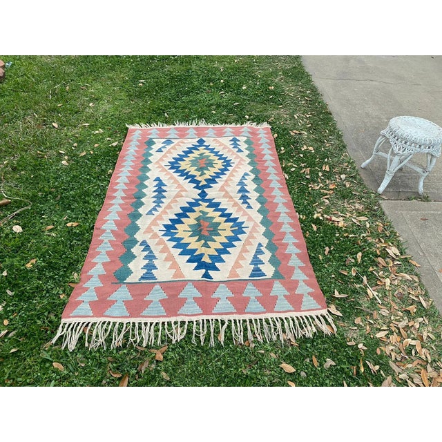 Turkish Vintage Geometric Pattern Kilim Rug For Sale - Image 9 of 9