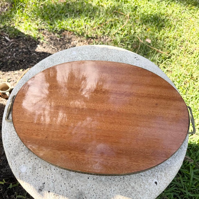 Vintage Italian Marquetry Wood Inlay and Brass Tray For Sale In West Palm - Image 6 of 6