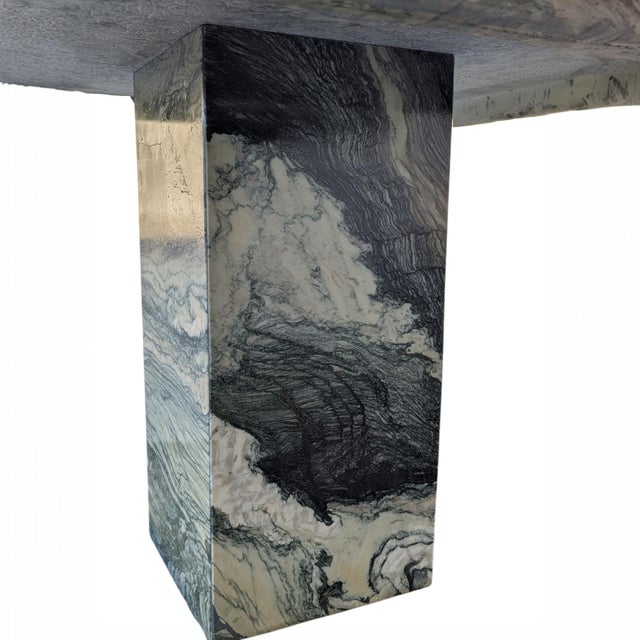 Stone 1980s Postmodern Green Figured Marble Pedestal Side Tables, Pair For Sale - Image 7 of 18