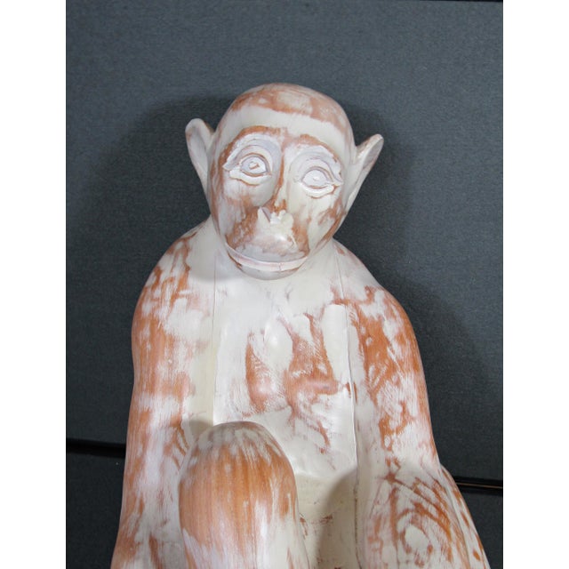 Sarreid Ltd. Spanish Carved Wood Sitting Monkey Sculpture Circa 1970s For Sale - Image 11 of 18