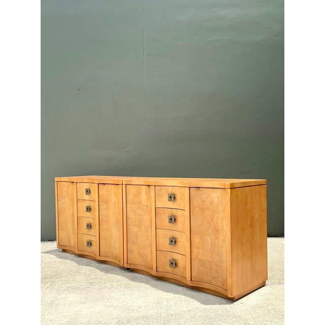 Wood Vintage Deco Burl Wood and Metal Chest of Drawers - A Pair For Sale - Image 7 of 12
