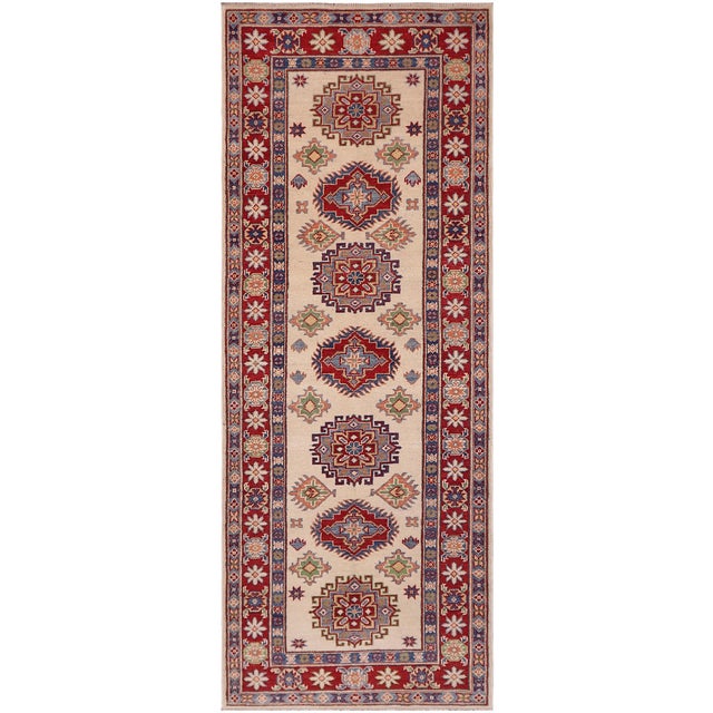 Bohemian Kazak Wade Gray/Beige Wool Runner Rug- 2'10''x8'0'' For Sale - Image 9 of 10