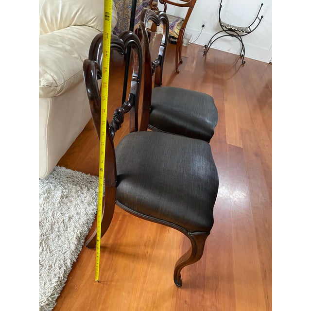Antique Victorian Rosewood Balloon Back Chairs Pair Carved Central Splats For Sale - Image 10 of 12