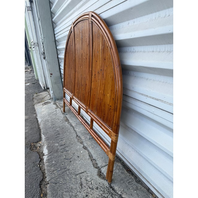 1970s 70's Waterfall Rattan Queen Size Headboard Manner of Gabriella Crespi For Sale - Image 5 of 6