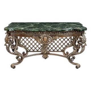 Louis XV Acanthus Leaf + Green Marble Console Table For Sale