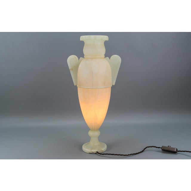 Stone Neoclassical Style Alabaster Amphora-Shaped Table Lamp, 1930s For Sale - Image 7 of 18