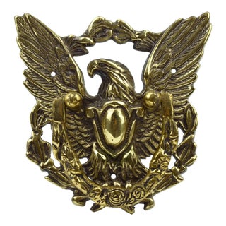 Mid 20th Century Gold Brass American Bald Eagle Design Door Knocker For Sale
