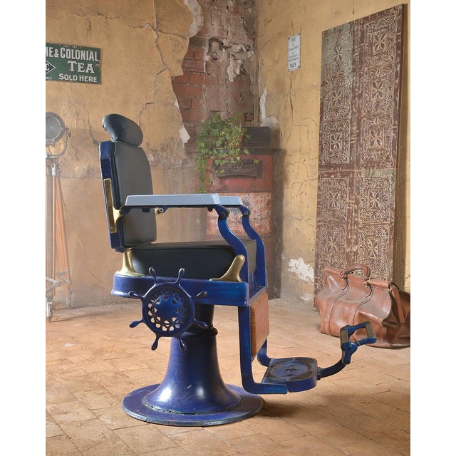 Blue Barber Chair For Sale - Image 3 of 6