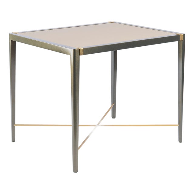 Accent Side Card Table in Green Metallic Lacquer & Leather by Theodore Alexander For Sale
