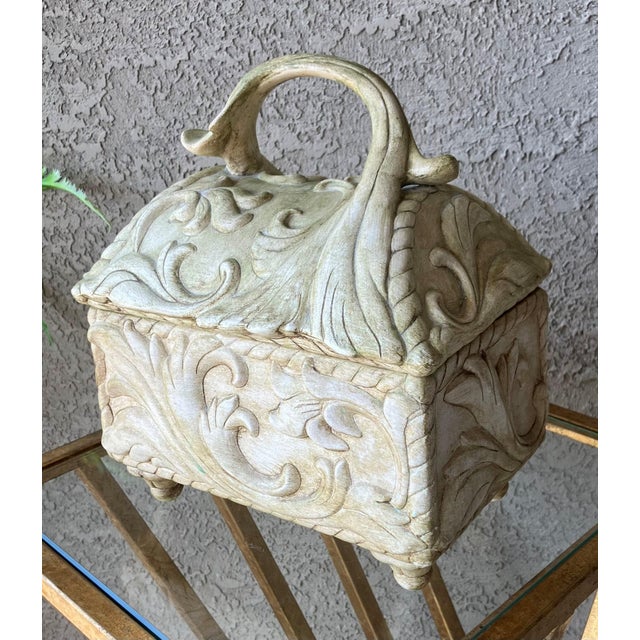 1960s Circa 1960 Neoclassic-Style Ceramic Bisque Acanthus Leaf Lidded Centerpiece Box For Sale - Image 5 of 18