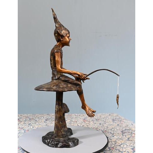 Fishing Pixie in Bronze For Sale - Image 11 of 11