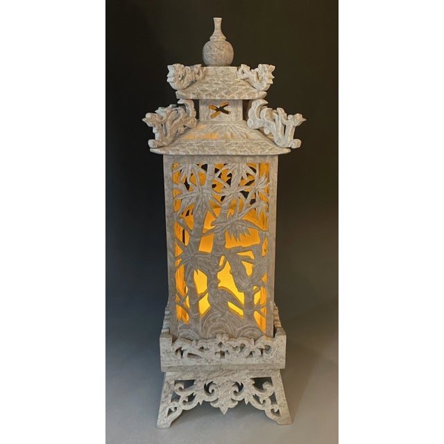 Vintage Hand Carved Openwork Soapstone Chinese Pagoda Lantern Lamp For Sale - Image 14 of 15