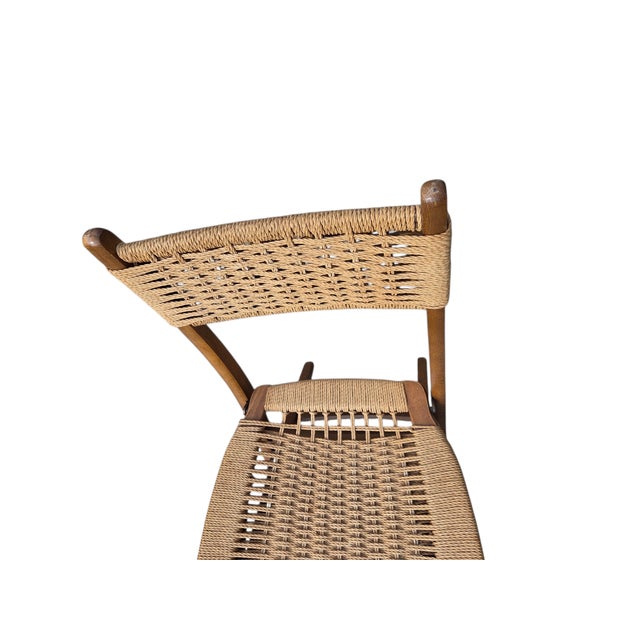 Wood Vintage Hans Wegner Style MCM Folding Rope Chair Danish Modern For Sale - Image 7 of 11