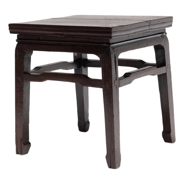 Antique Chinese Walnut Waisted Stool, 19th Century For Sale