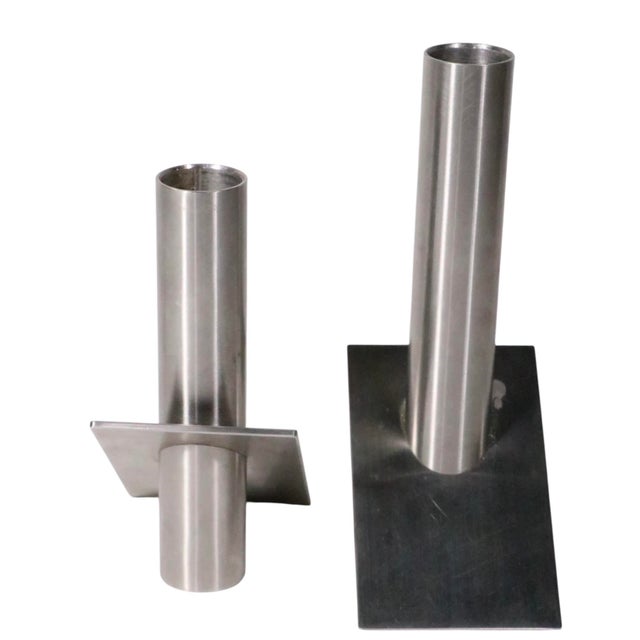 Late 20th Century Pair of Danish Modern Stainless Steel Candlesticks by Erik Bagger Form Function Denmark For Sale - Image 11 of 12