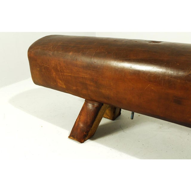 Wood Vintage Leather Gym Pommel Horse Bench, 1940s For Sale - Image 7 of 16