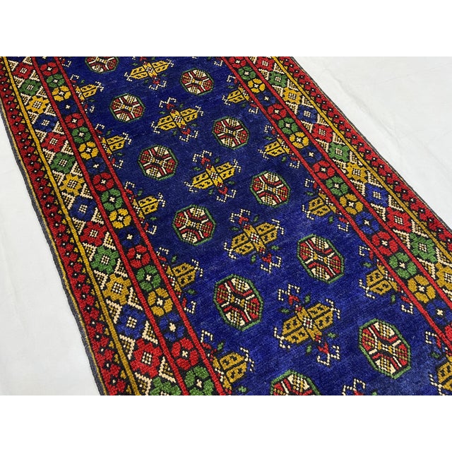 Cobalt Blue Turkmen-Style Mori Gul Wool Runner Rug, 2'8" X 9'3" For Sale - Image 6 of 15