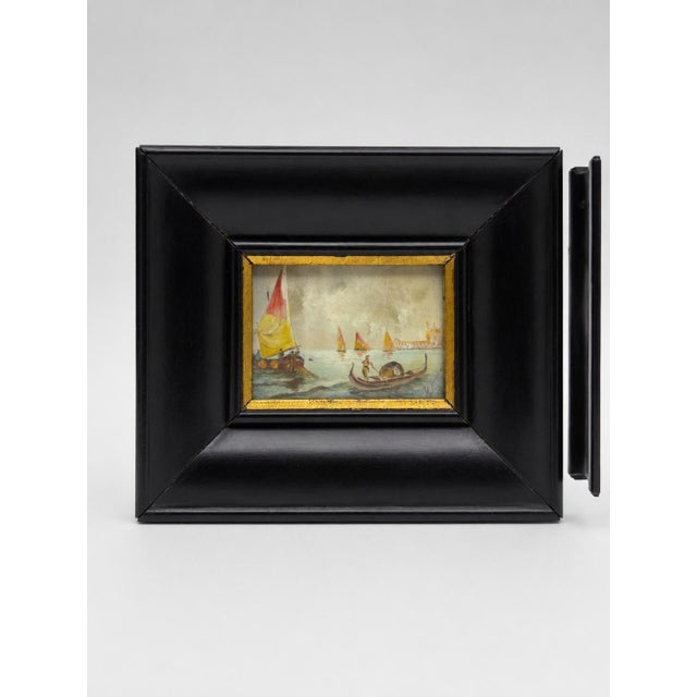 Pair of Venetian Grand Tour Miniature Marine Views in Ebonized Frames For Sale In Providence - Image 6 of 8