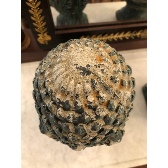 1940s Vintage Pineapple Shaped Finial Sculptures -A Pair For Sale - Image 5 of 13