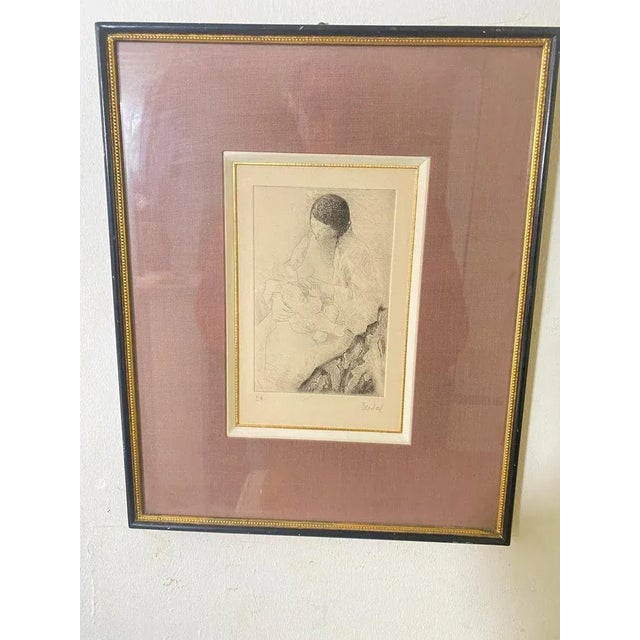 Modern Alex Berdal, Woman with a Child, 20th Century, Engraving, Framed For Sale - Image 3 of 9