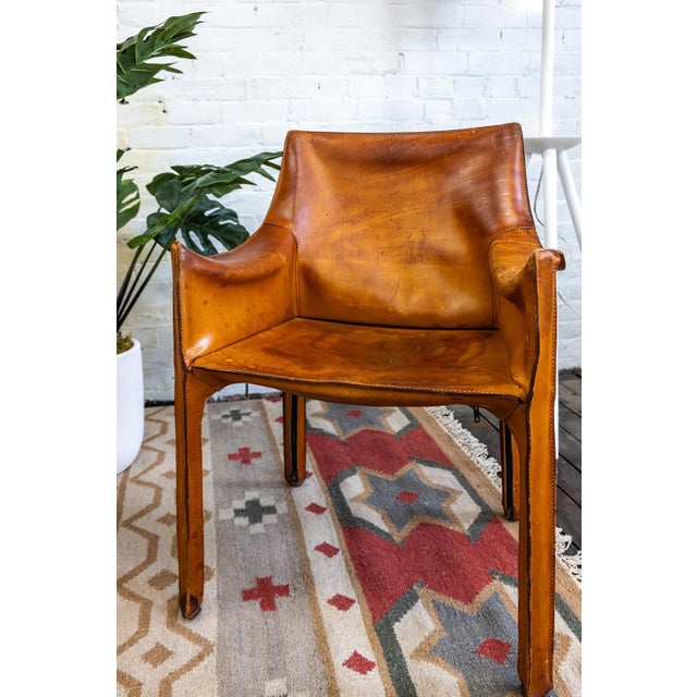 1970s 1970s Pair of Cab 413 Armchairs in Cognac Leather by Mario Bellini for Cassina For Sale - Image 5 of 10