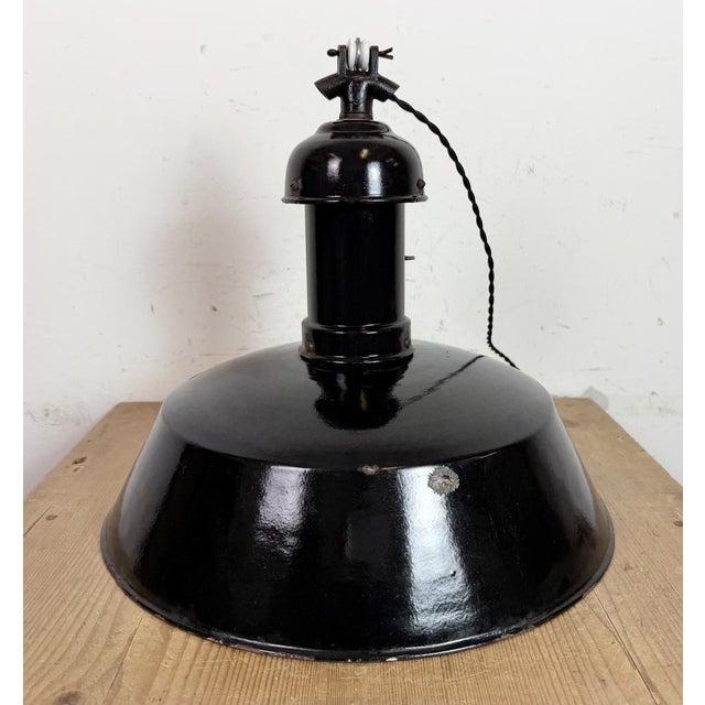 Industrial Bauhaus Black Enamel Pendant Lamp, 1930s For Sale - Image 14 of 18