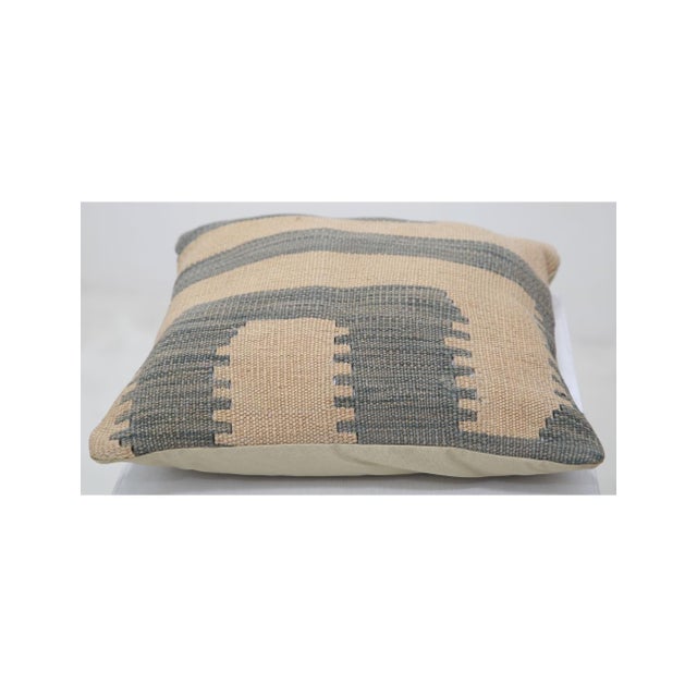 Arteverk Sand & Slate Gray Stepped Block Kilim Throw Pillow 17" X 17", Handwoven Afghan Wool For Sale - Image 4 of 4