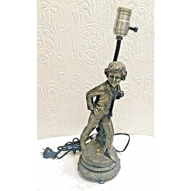 1910s Antique French Artist a De Ranieri Silver Plated Figural Boy Lamp For Sale - Image 10 of 10
