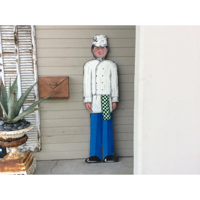 Vintage Late 20th Century French Wood Painted Two Sided Chef Sign For Sale - Image 13 of 13