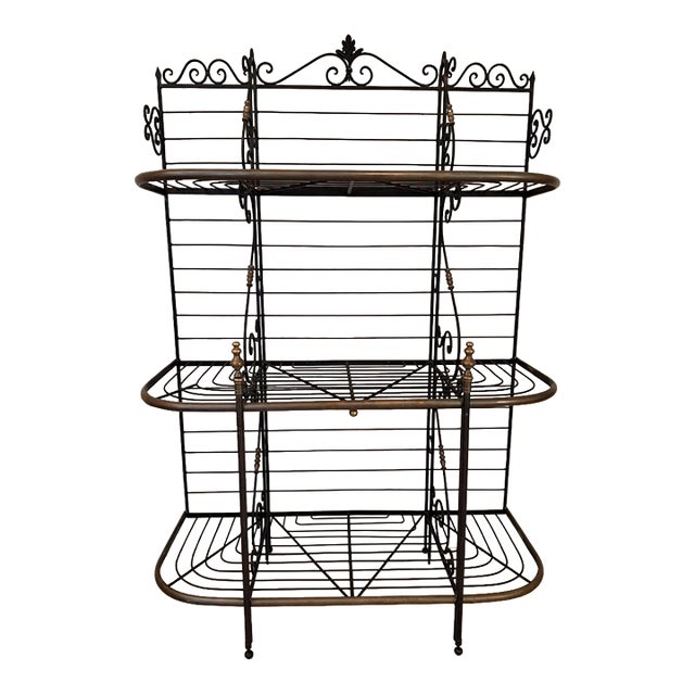 Early 20th Century Wrought Iron French Bakers Rack For Sale