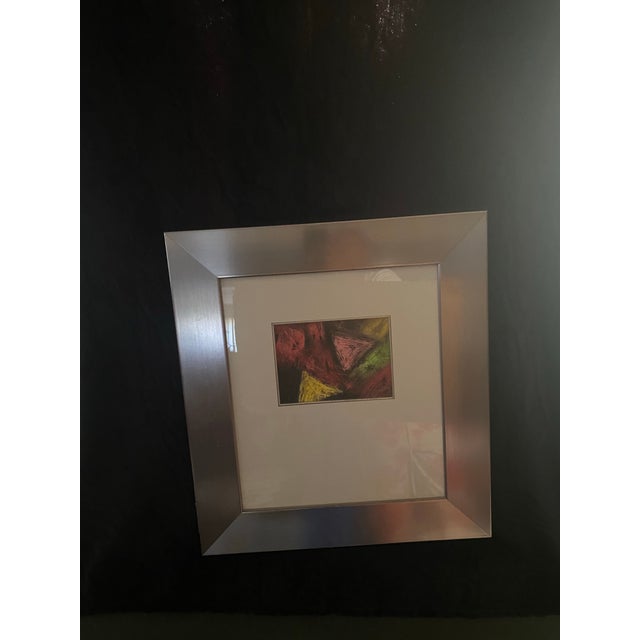 Vintage Expressionist Geometric Abstract Pastel Painting – Modern Custom Metallic Silver Frame For Sale - Image 9 of 9