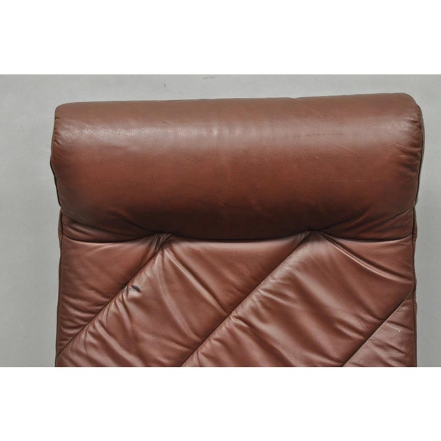 Animal Skin Vintage Ekornes Stressless Brown Leather Reclining Swivel Lounge Chair & Ottoman For Sale - Image 7 of 18