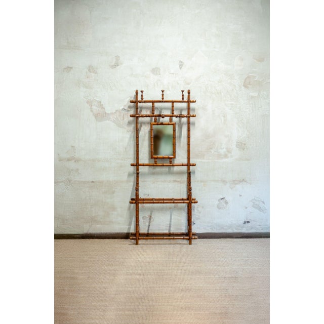 Wood Coat Rack with Mirror and Umbrella Stand in Faux Bamboo, 1950s For Sale - Image 7 of 7
