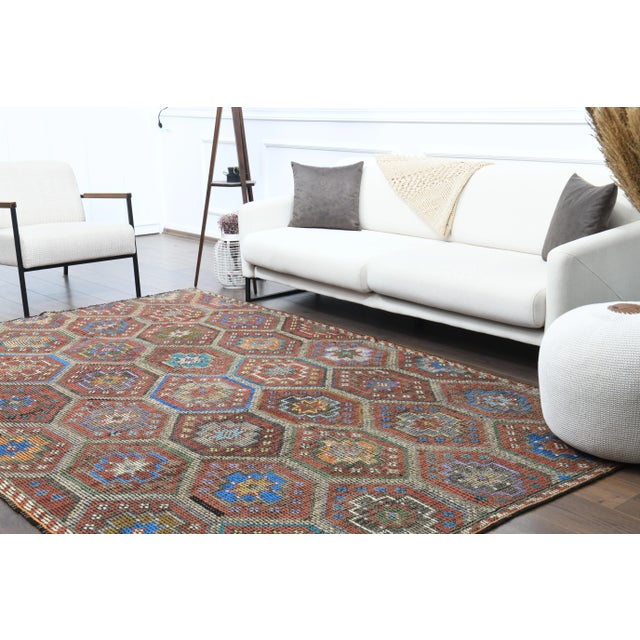 1970s Vintage Turkish Oushak Handmade Wool Cotton Red Area Rug For Sale - Image 4 of 12