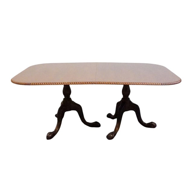 Brown Vintage Antique Solid Banded Mahogany Traditional Chippendale Style 152" Triple Pedestal Dining Table For Sale - Image 8 of 11