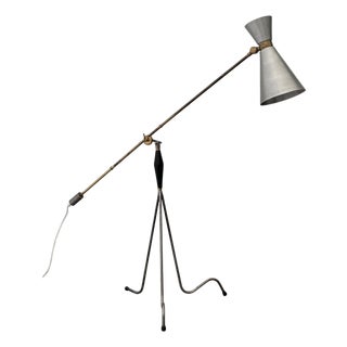 Scandinavian Modernist Counterweight Floor Lamp in Brass and Steel, Sweden, 1950s For Sale
