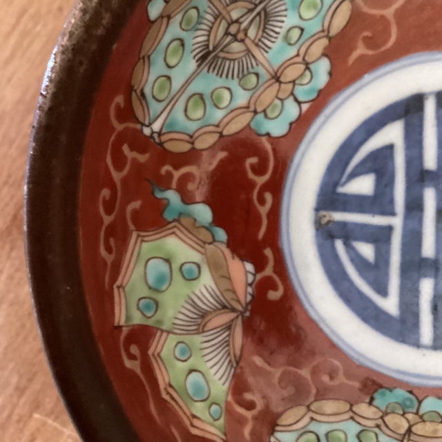 Late 19th Century Antique Chinese Qing Yongzheng Hand-Painted Blessing Bowl on Wood Base Signed For Sale - Image 5 of 12