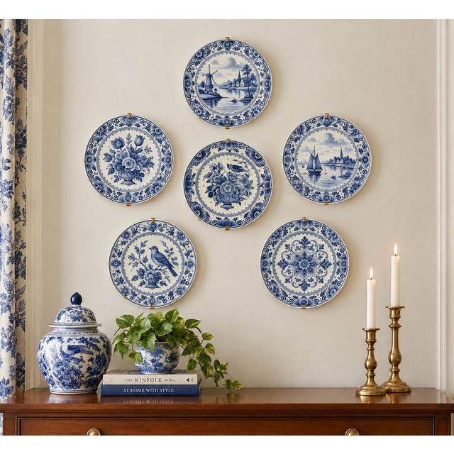 French Country Vintage Mid 20th Century Blue and White Faience Delft Plate For Sale - Image 3 of 13