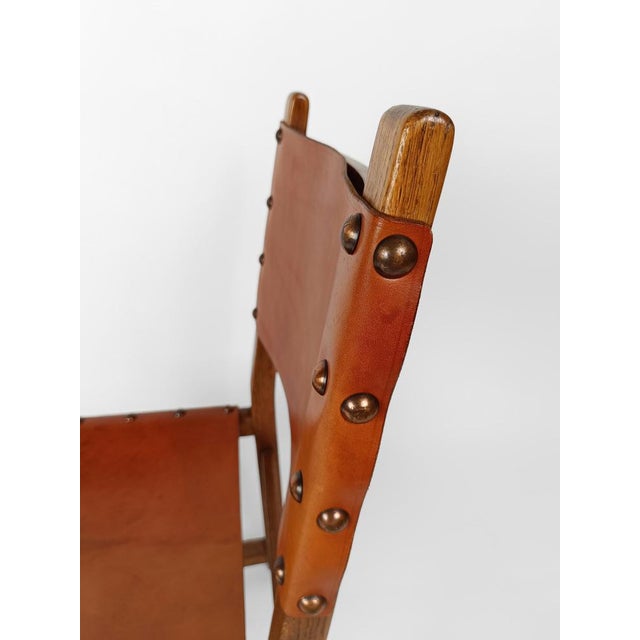 Set of Italian Rustic Chairs in Cognac Studded Leather and Oak, 1930s For Sale - Image 12 of 18