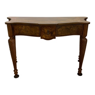 Vintage Burled Inlay 3-Drawer Console Table For Sale