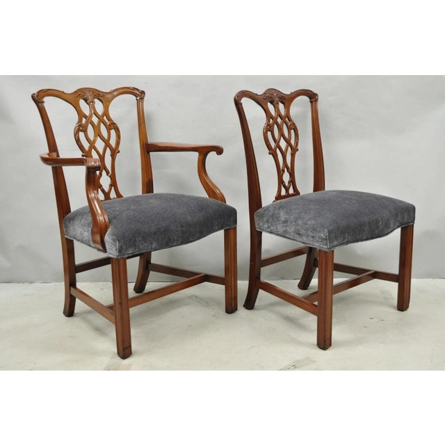 Antique Chippendale Style Mahogany Carved Fretwork Dining Chairs - Set of 10. Set includes (2) armchairs and (8) side...